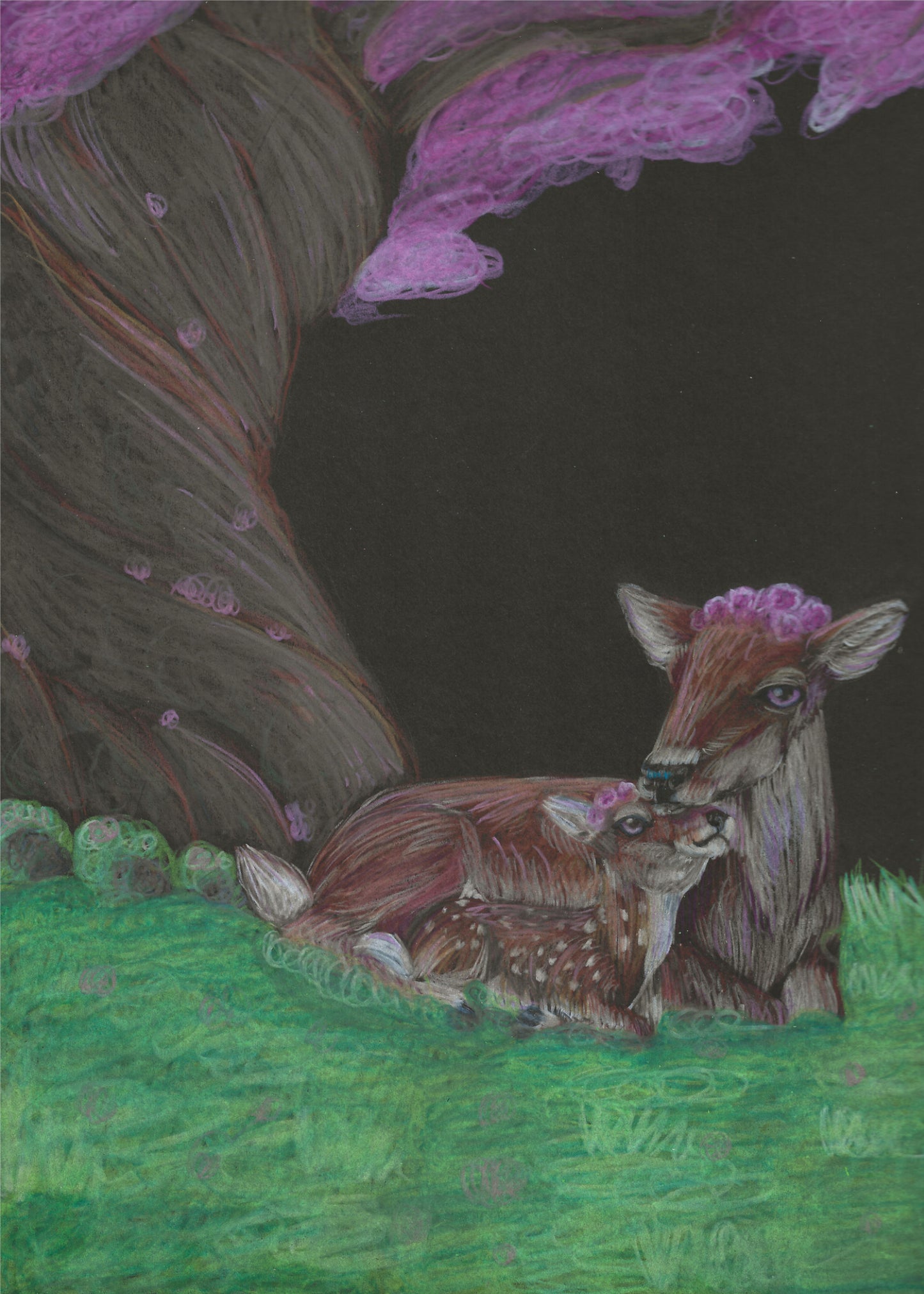 Mama and Baby Deer in Spring Print