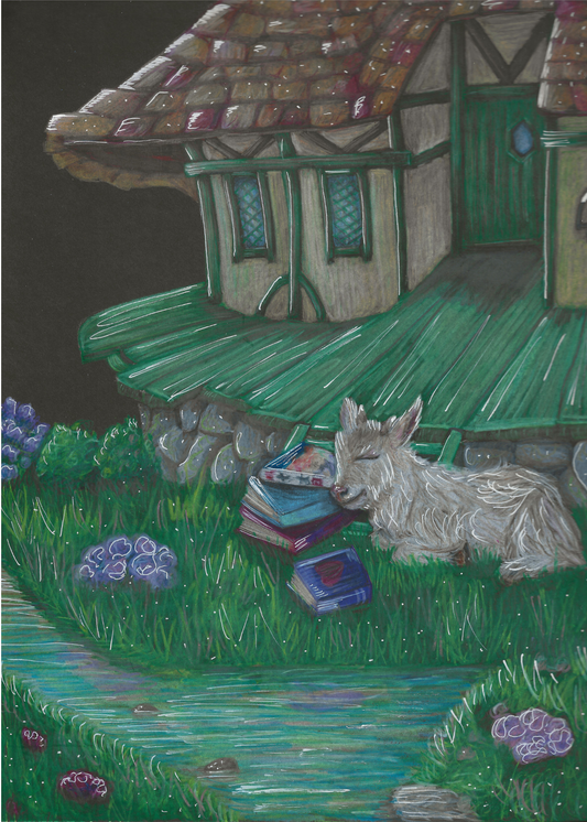 Goat Sleeping Outside Cottage Original