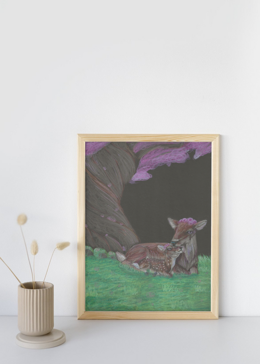 Mama and Baby Deer in Spring Original